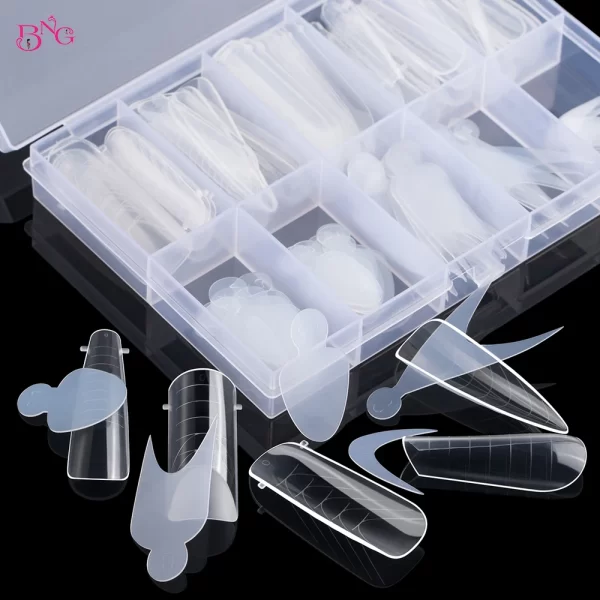 BNG Dual Nail Forms Set Full Cover Nail Extension Tips Coffin Almond Nail System Dual Forms With Silicone French Forma Stickers - Image 2