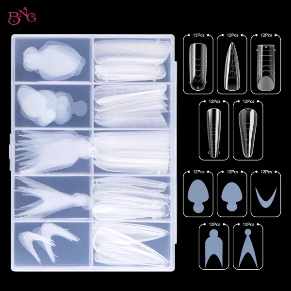 BNG Dual Nail Forms Set Full Cover Nail Extension Tips Coffin Almond Nail System Dual Forms With Silicone French Forma Stickers - Image 8