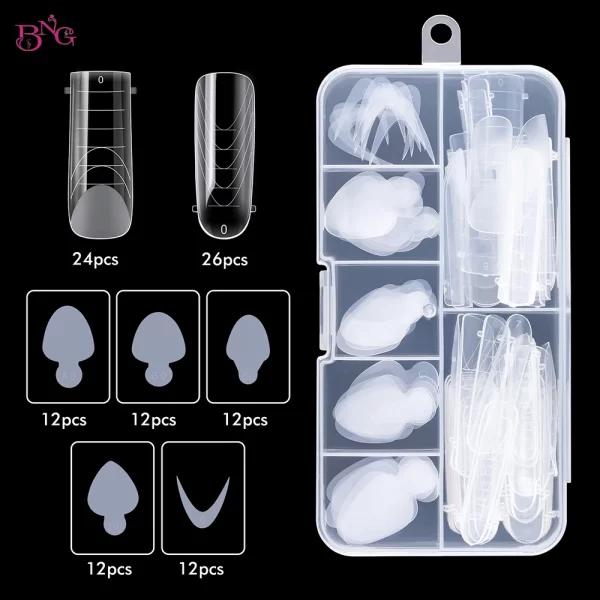 BNG Dual Nail Forms Set Full Cover Nail Extension Tips Coffin Almond Nail System Dual Forms With Silicone French Forma Stickers - Image 9