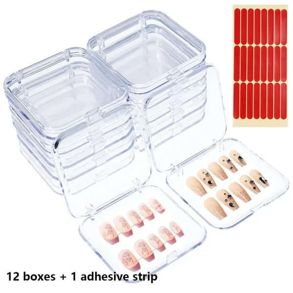 12pcs Press on Nail Storage Box with 30 Pcs Adhesive Double Sided Tape Acrylic Nail Display Box Artificial False Nail Box