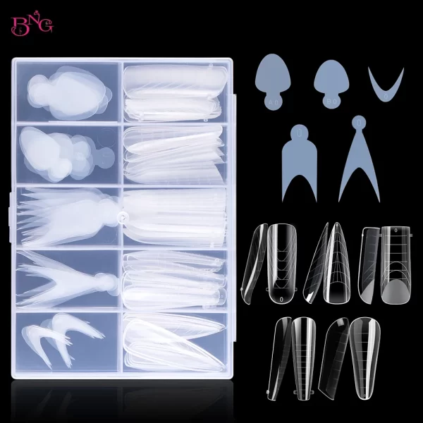 BNG Dual Nail Forms Set Full Cover Nail Extension Tips Coffin Almond Nail System Dual Forms With Silicone French Forma Stickers - Image 3