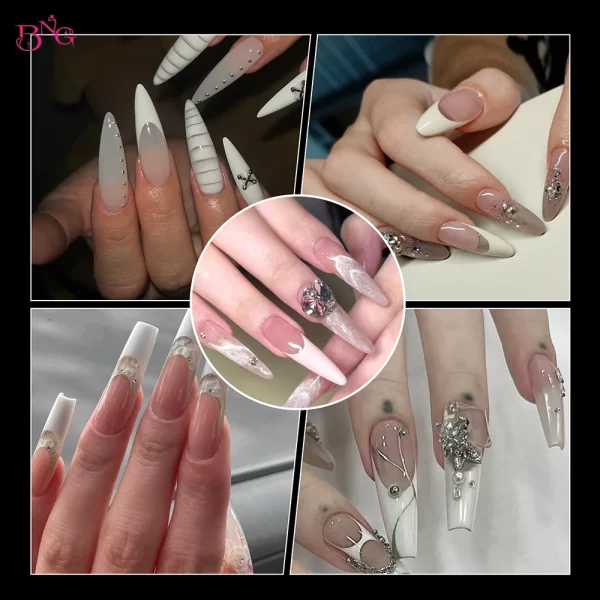 BNG Dual Nail Forms Set Full Cover Nail Extension Tips Coffin Almond Nail System Dual Forms With Silicone French Forma Stickers - Image 14