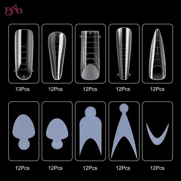 BNG Dual Nail Forms Set Full Cover Nail Extension Tips Coffin Almond Nail System Dual Forms With Silicone French Forma Stickers - Image 4