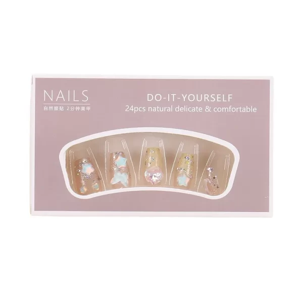 24pcs/set Cute Kawaii Press Nails Artificial Press on Nails Summer French False Nails with Glue Set Medium Yellow Medium Long - Image 4