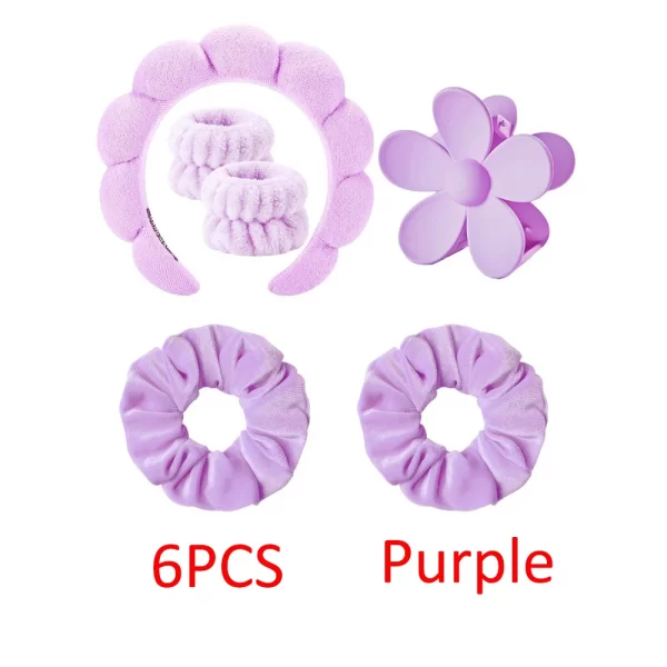 6Pcs Face Wash Headband Wristband Hairpin Hair Loop Set Women's Absorbent Waterproof Remove Makeup Skincare Hair Bands Claw Clip - Image 10