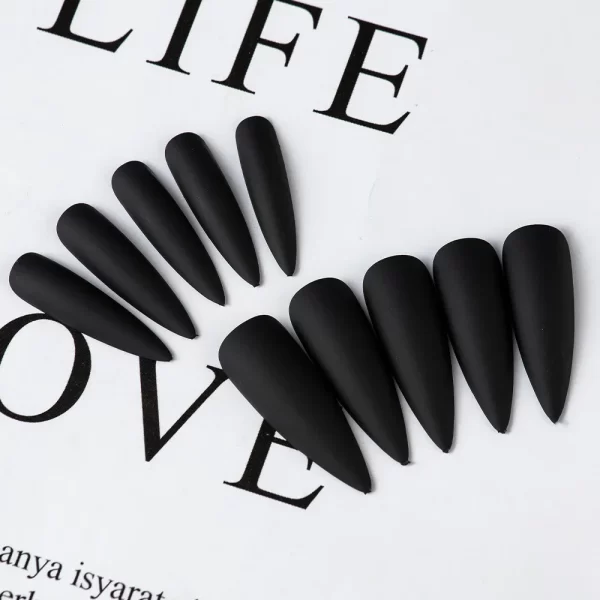 100Pcs/Box Black Matte False Nail Tips Reusable French Sharp End Stiletto Fake Nails Set Press on Nails - Image 4