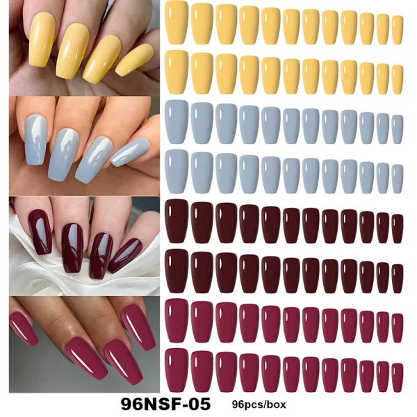 96pcs/Box Matte Coffin Press on Nail Full Cover False Nails Mixed Size Solid Color Extension Oval Capsule Almond DIY Accessories - Image 10