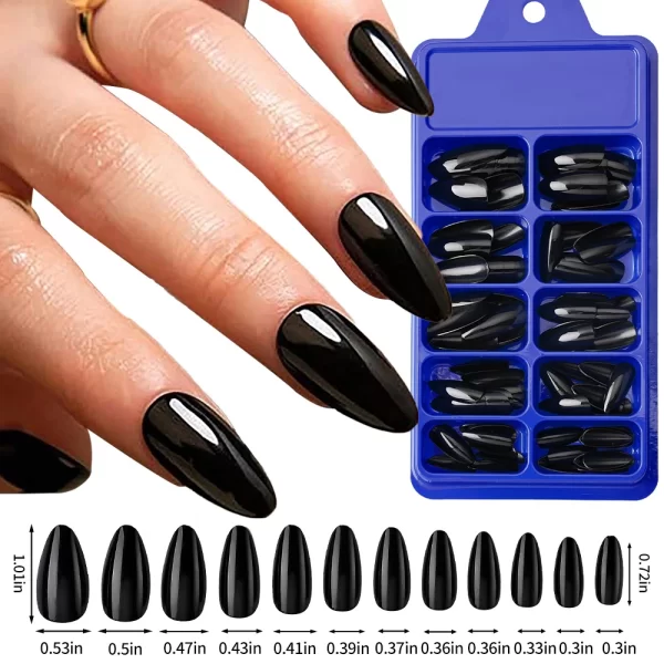 100pcs Black Almond Fake Nail Mid-length Solid Color Artificial Nail Removable Press On Nails Tip Almond Nail Art False Nail - Image 7