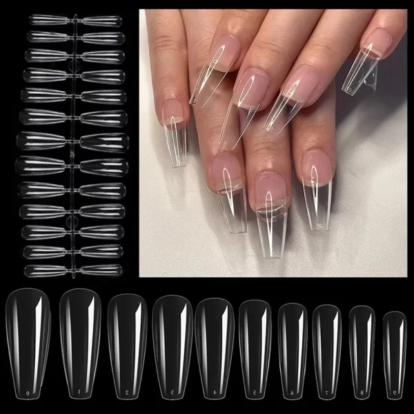 120pcs Nail Extension Press on Nails Coffin Nail Tips Clear Full Cover Long Fake Nails Artificial Press on Long Ballerinas