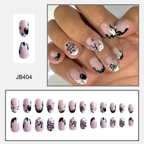 Halloween Stiletto Fake Nails for Women Girls Purple Bat Designs French Press on Nails Wearable Full CoverFalse Nails for Party - Image 9