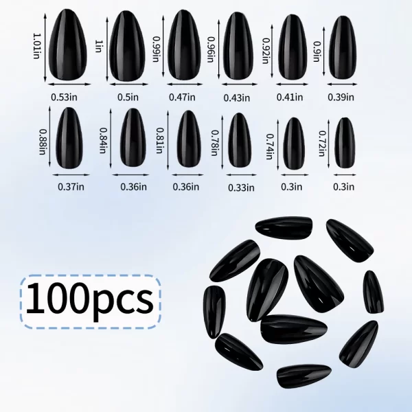 100pcs Black Almond Fake Nail Mid-length Solid Color Artificial Nail Removable Press On Nails Tip Almond Nail Art False Nail - Image 6