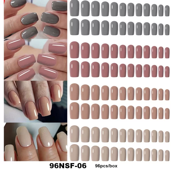 96pcs/Box Matte Coffin Press on Nail Full Cover False Nails Mixed Size Solid Color Extension Oval Capsule Almond DIY Accessories - Image 9