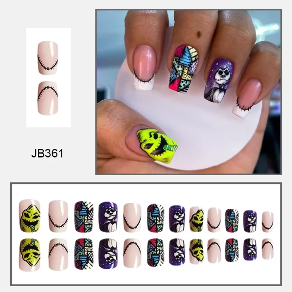 Halloween Stiletto Fake Nails for Women Girls Purple Bat Designs French Press on Nails Wearable Full CoverFalse Nails for Party - Image 13