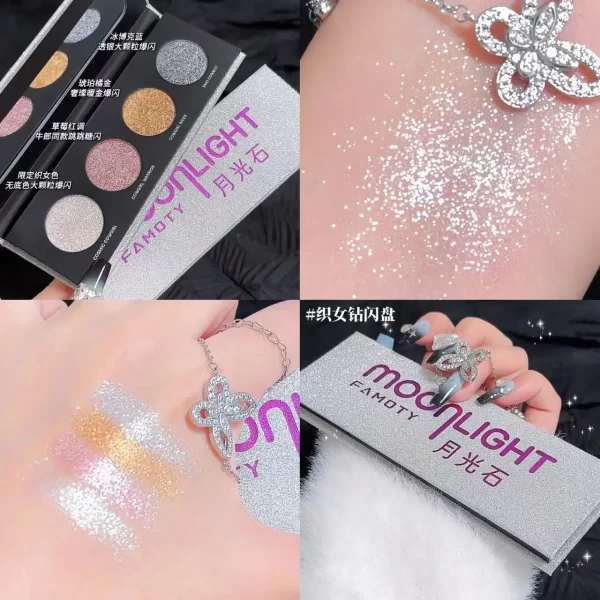 Fine Flash Four Color Eyeshadow Beauty Milky Way Broken Diamond Burst Eyeshadow Tray monochrome glitter Pearl makeup - Image 4