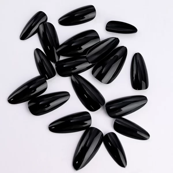 100pcs Black Almond Fake Nail Mid-length Solid Color Artificial Nail Removable Press On Nails Tip Almond Nail Art False Nail - Image 4