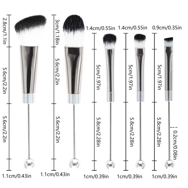 5Pcs Beaded Eyeshadow Brush Diy Beaded Cosmetic Brush Make Up Brushes Tool Kit Metal Handle Durable Eye Makeup Brushes - Image 5