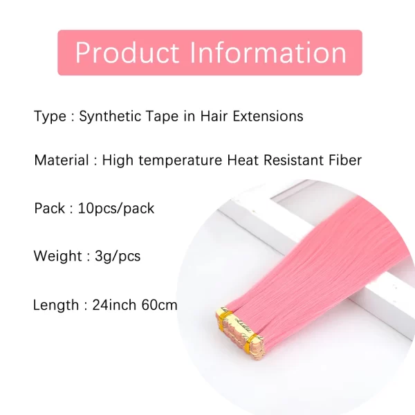 Synthetic Straight Hair Mini Tape In Hair Extensions Invisible Adhesive Colored Tape In Hair Extension 10pcs/pack - Image 2