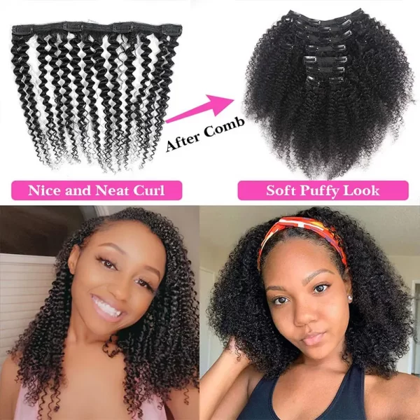 Afro Kinky Curly Clip In Hair Extensions For Black Women Human Extensions Clips in Human Hair 3c 4a Hair Clips 7 Pcs 120G - Image 7