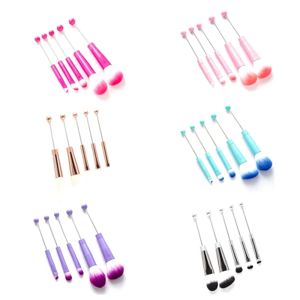 5Pcs Beaded Eyeshadow Brush Diy Beaded Cosmetic Brush Make Up Brushes Tool Kit Metal Handle Durable Eye Makeup Brushes - Image 4