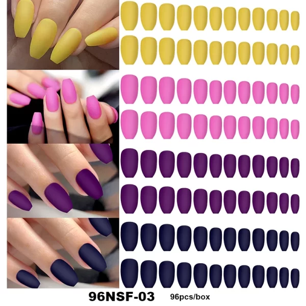 96pcs/Box Matte Coffin Press on Nail Full Cover False Nails Mixed Size Solid Color Extension Oval Capsule Almond DIY Accessories - Image 8