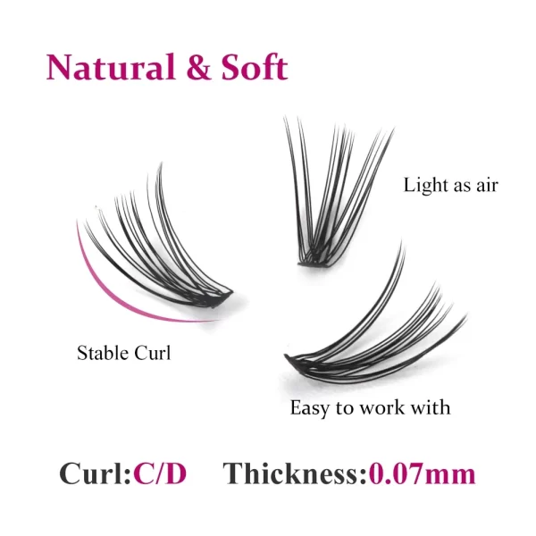 FADVAN Individual Mink Lash Extensions 10D / 20D / 30D / 40D /50D / 60D /80D Clusters 0.07mm  Natural Heat Bonded Cluster Lashes - Image 2