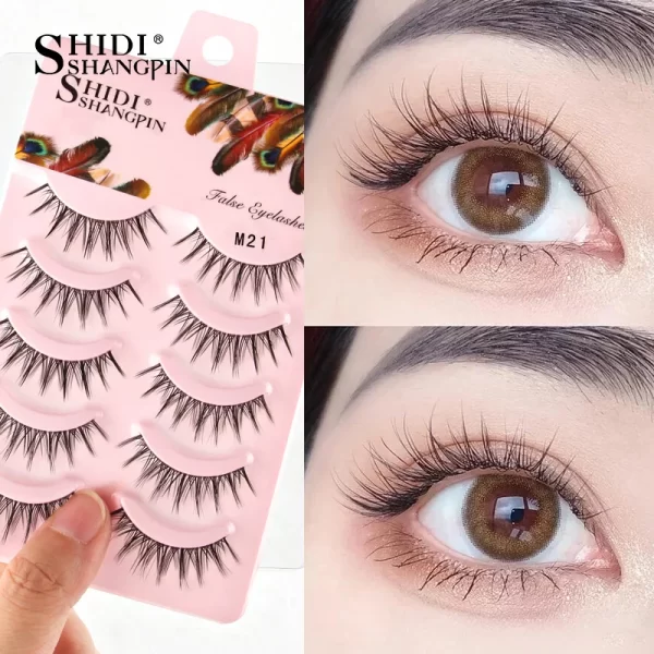 Manga Lashes 5 Pairs Anime Cosplay Faux Mink Lashes Korean Natural short Full Strip Lashes Clear Band Soft Eyelashes Extension - Image 4