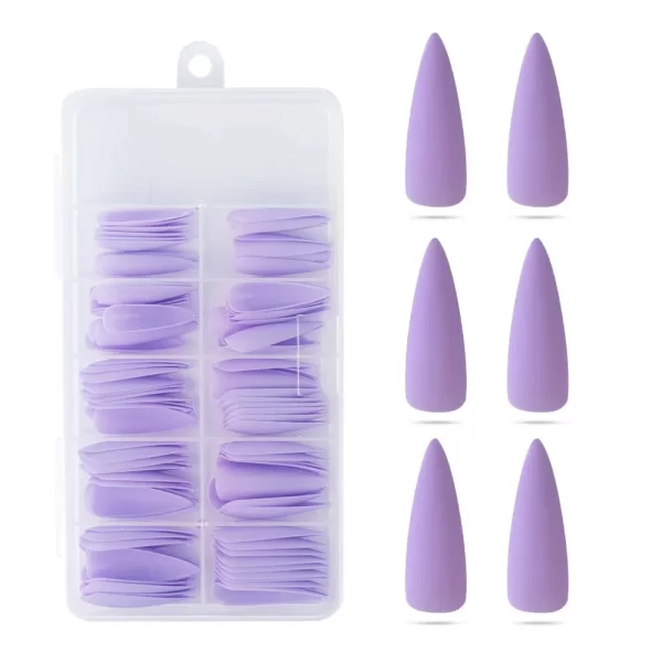 100Pcs/Box Black Matte False Nail Tips Reusable French Sharp End Stiletto Fake Nails Set Press on Nails - Image 3