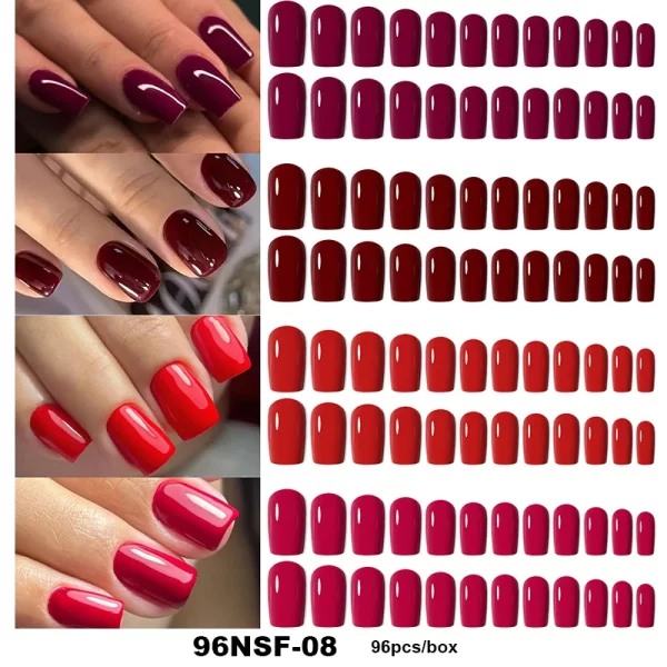 96pcs/Box Matte Coffin Press on Nail Full Cover False Nails Mixed Size Solid Color Extension Oval Capsule Almond DIY Accessories - Image 13