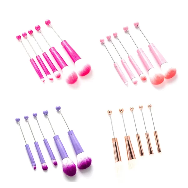 5Pcs Beaded Eyeshadow Brush Diy Beaded Cosmetic Brush Make Up Brushes Tool Kit Metal Handle Durable Eye Makeup Brushes - Image 3