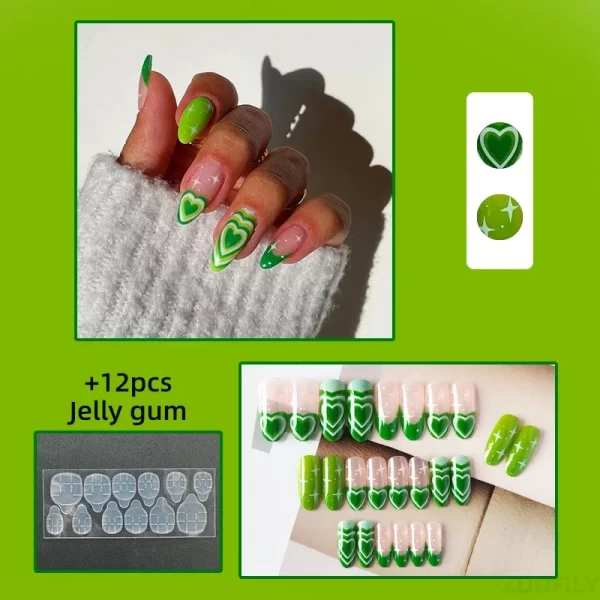 Heallor 24pc Fluorescent Green Nail Tips False Nails with Glue Press on Nail Blue Removable Short Paragraph Manicure Nails Acces - Image 4