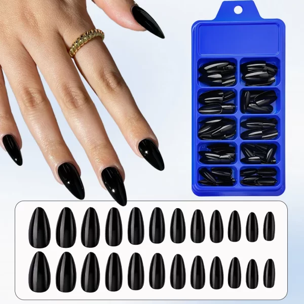 100pcs Black Almond Fake Nail Mid-length Solid Color Artificial Nail Removable Press On Nails Tip Almond Nail Art False Nail