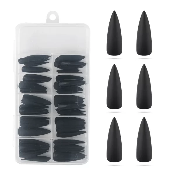 100Pcs/Box Black Matte False Nail Tips Reusable French Sharp End Stiletto Fake Nails Set Press on Nails