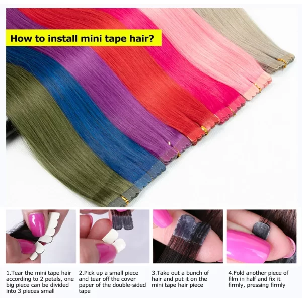 Synthetic Straight Hair Mini Tape In Hair Extensions Invisible Adhesive Colored Tape In Hair Extension 10pcs/pack - Image 6