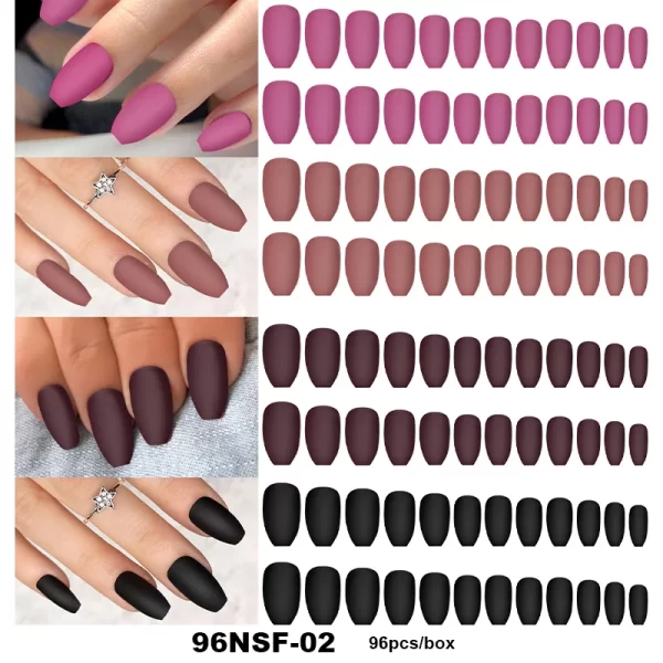 96pcs/Box Matte Coffin Press on Nail Full Cover False Nails Mixed Size Solid Color Extension Oval Capsule Almond DIY Accessories - Image 11