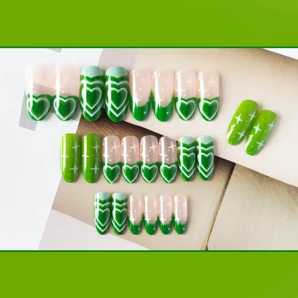 Heallor 24pc Fluorescent Green Nail Tips False Nails with Glue Press on Nail Blue Removable Short Paragraph Manicure Nails Acces - Image 2