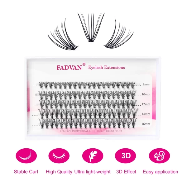 FADVAN Individual Mink Lash Extensions 10D / 20D / 30D / 40D /50D / 60D /80D Clusters 0.07mm  Natural Heat Bonded Cluster Lashes - Image 5