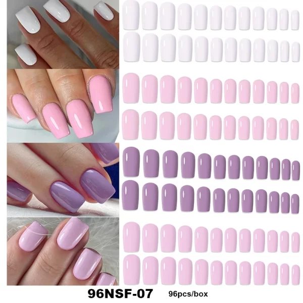 96pcs/Box Matte Coffin Press on Nail Full Cover False Nails Mixed Size Solid Color Extension Oval Capsule Almond DIY Accessories - Image 14