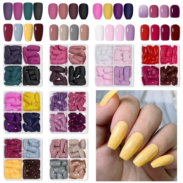 96pcs/Box Matte Coffin Press on Nail Full Cover False Nails Mixed Size Solid Color Extension Oval Capsule Almond DIY Accessories