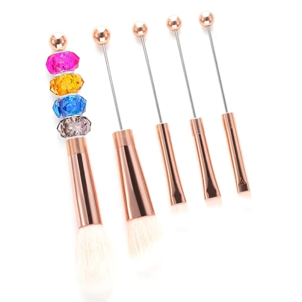 5Pcs Beaded Eyeshadow Brush Diy Beaded Cosmetic Brush Make Up Brushes Tool Kit Metal Handle Durable Eye Makeup Brushes - Image 2