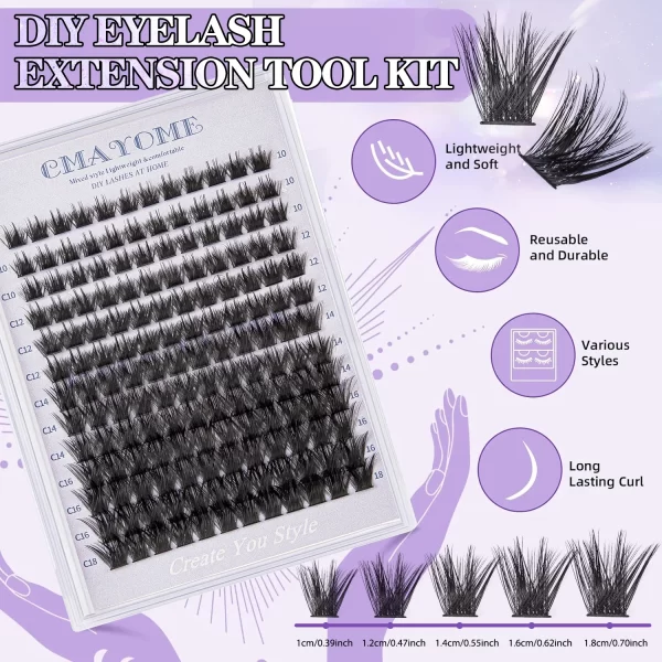 Lash Clusters Kit 168 Pcs DIY Individual 10-18mm Lashes Cluster Thick Eyelashes Extensions Remover Eyelash Natural Wispy Lashes - Image 5