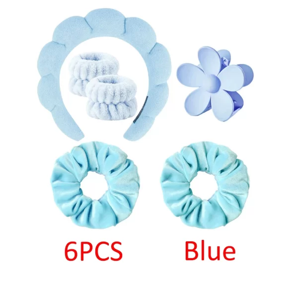 6Pcs Face Wash Headband Wristband Hairpin Hair Loop Set Women's Absorbent Waterproof Remove Makeup Skincare Hair Bands Claw Clip - Image 5