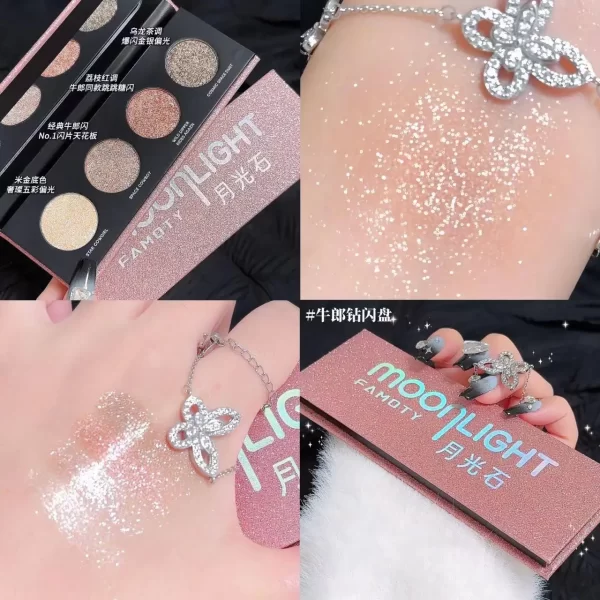 Fine Flash Four Color Eyeshadow Beauty Milky Way Broken Diamond Burst Eyeshadow Tray monochrome glitter Pearl makeup - Image 6