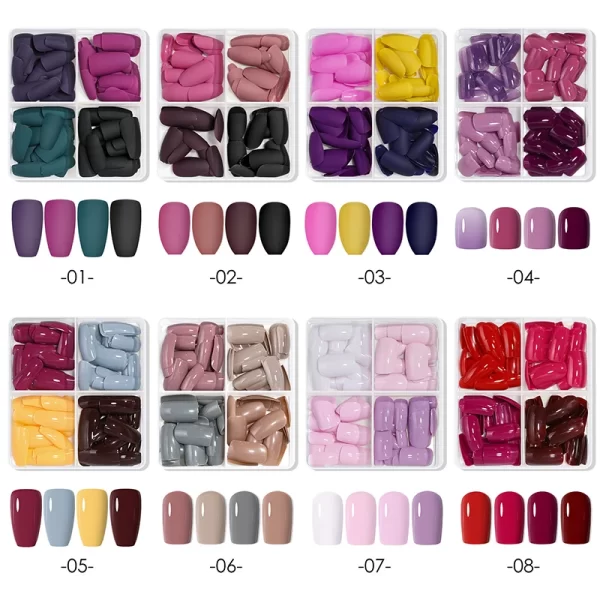 96pcs/Box Matte Coffin Press on Nail Full Cover False Nails Mixed Size Solid Color Extension Oval Capsule Almond DIY Accessories - Image 3