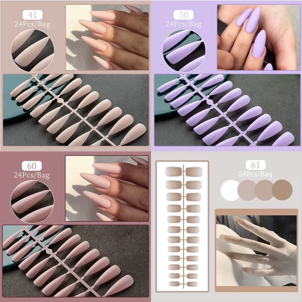 96pcs/box Pink Purple Fake Nails Acrylic Full Cover Nail Tips Ballet Wear Nail Press on Nails Mix Color DIY Manicure Tools - Image 10