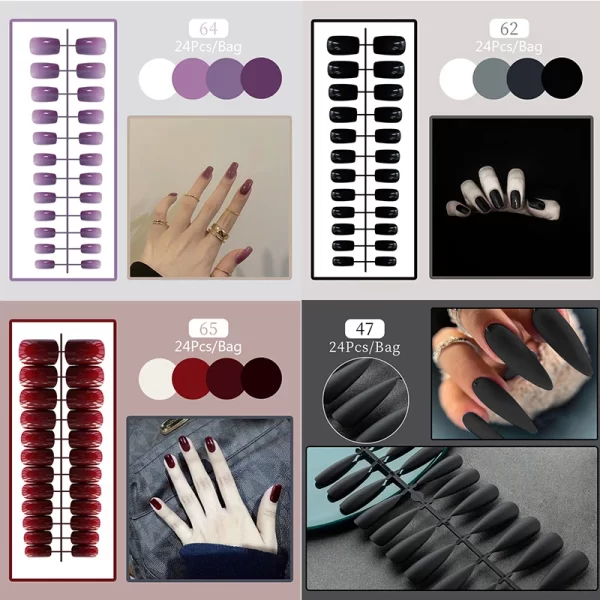 96pcs/box Pink Purple Fake Nails Acrylic Full Cover Nail Tips Ballet Wear Nail Press on Nails Mix Color DIY Manicure Tools - Image 11