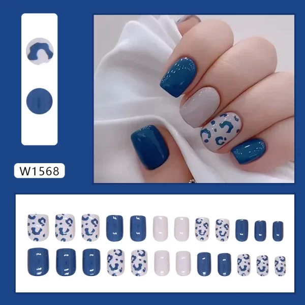 24pcs Blue Short Square Press on Stick-on Nails Cheap False Nail Set Removable Fake Nails Girls Summer Finger Nail Art Simple - Image 2