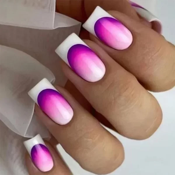 24pcs Explosive Flash Fake Nails Taro Purple Press on Nails French White Edge False Nails Full Cover Acrylic Nail Set Press Ons - Image 14