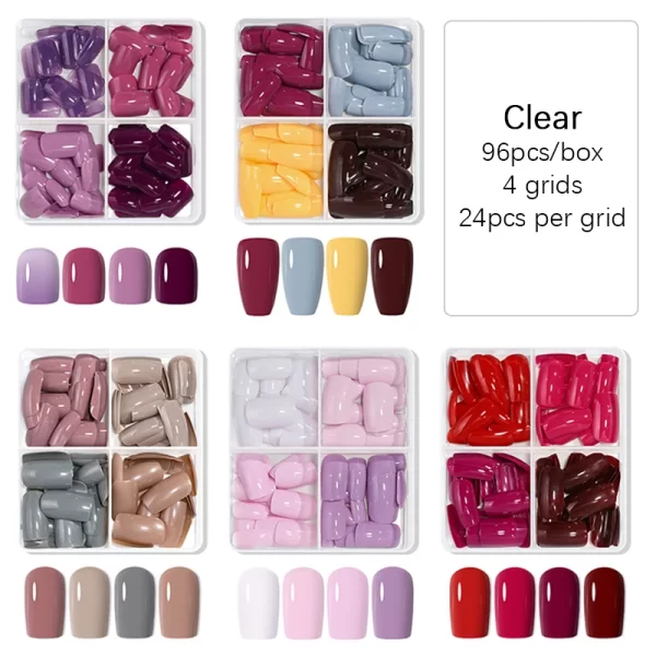 96pcs/box Pink Purple Fake Nails Acrylic Full Cover Nail Tips Ballet Wear Nail Press on Nails Mix Color DIY Manicure Tools - Image 2