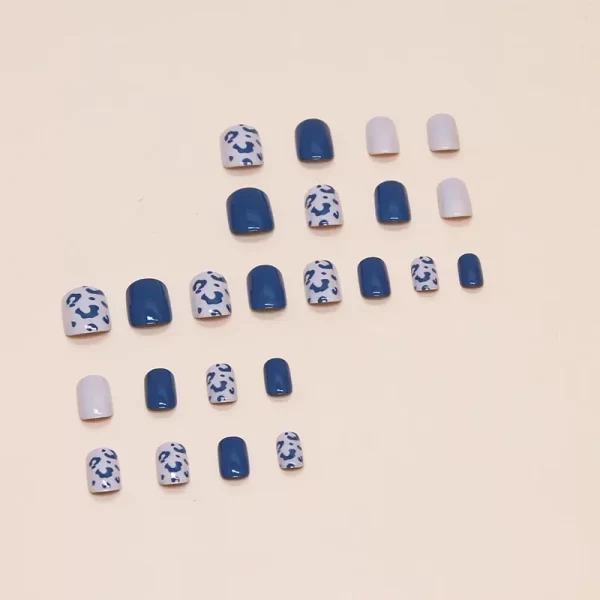 24pcs Blue Short Square Press on Stick-on Nails Cheap False Nail Set Removable Fake Nails Girls Summer Finger Nail Art Simple - Image 4