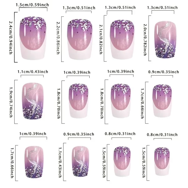 24pcs Explosive Flash Fake Nails Taro Purple Press on Nails French White Edge False Nails Full Cover Acrylic Nail Set Press Ons - Image 2